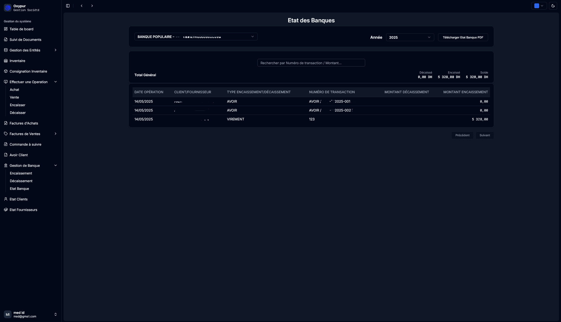 Bank statement and financial tracking interface