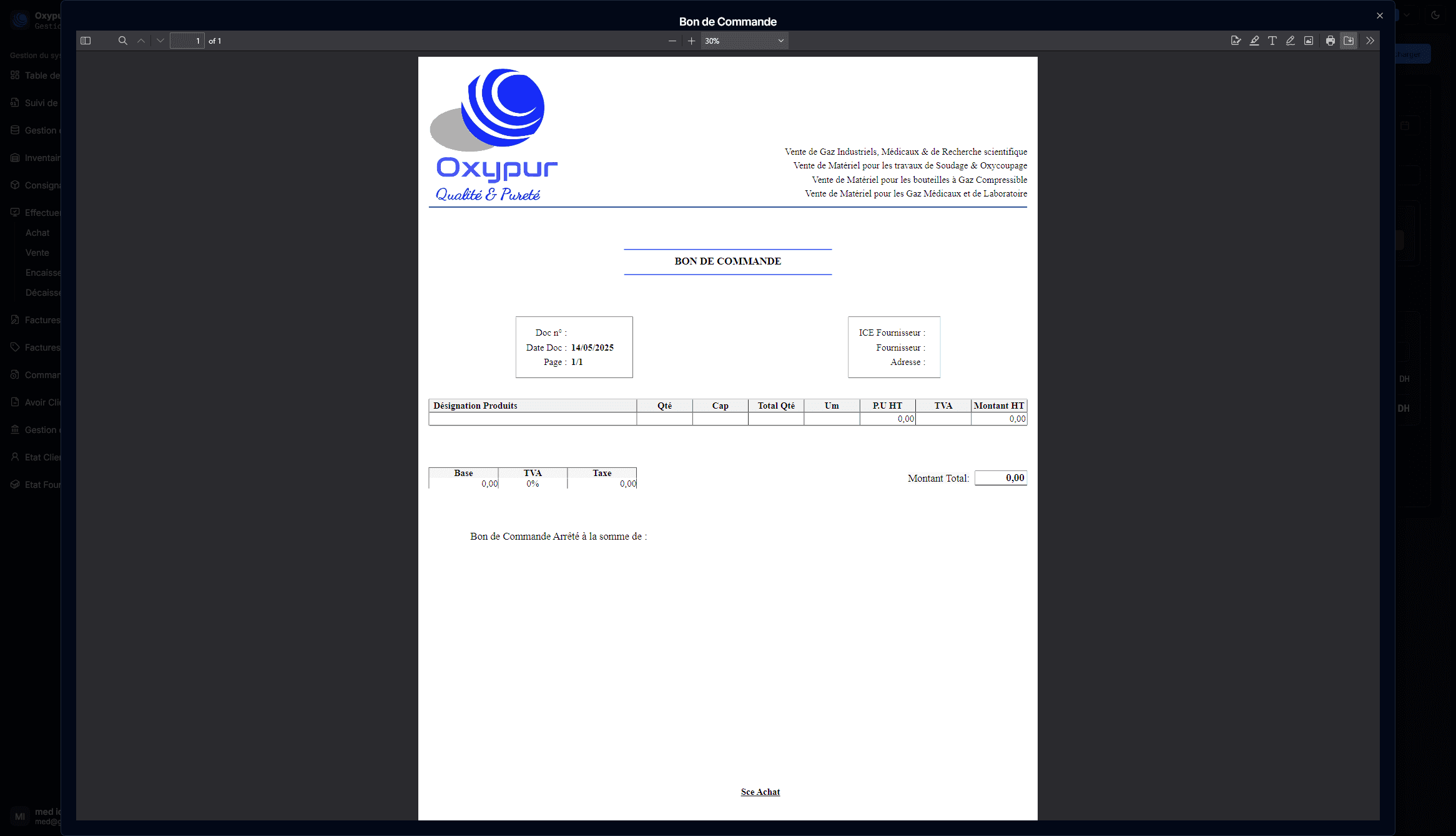 PDF generation interface for business documents