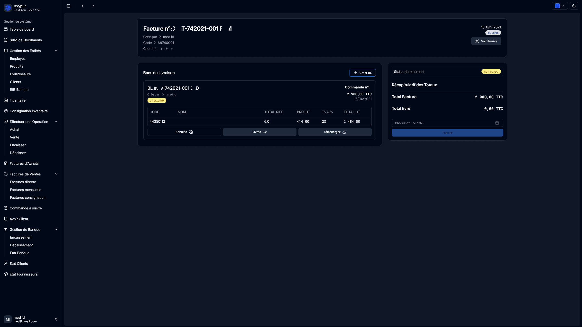 Monthly invoice generation interface